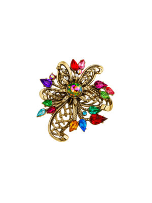 Vintage Gold Multicolour Crystal Statement Brooch
