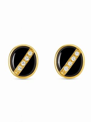 Vintage 9ct Gold Onyx & Diamond Stud Earrings