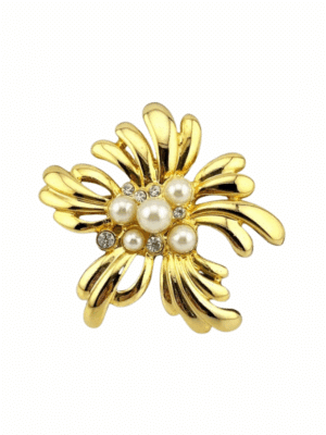 Vintage Gold Floral Pearl Brooch