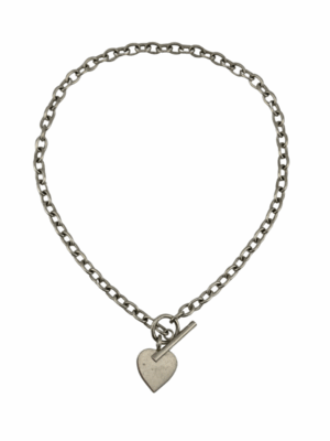 Vintage Sterling Silver Heart T-Bar Necklace