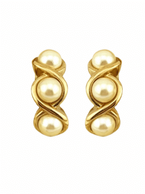 1980s Vintage Gold Pearl Clip-On Earrings