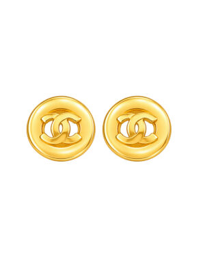 CHANEL Vintage 1980s Gold Medallion CC Clip On Earrings