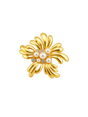 Vintage Gold Faux Pearl Floral Brooch