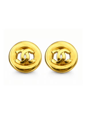CHANEL Vintage 1980s Gold Medallion CC Clip On Earrings
