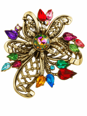 Vintage 1960s Sphinx Gold 3D Multicolour Crystal Brooch