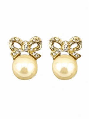 1980s Vintage Gold Bow Pearl Earrings