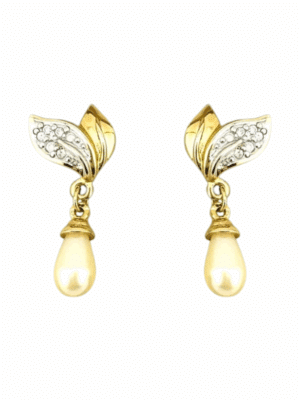 1980s Vintage Pearl Crystal Drop Earrings