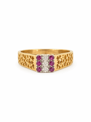 Vintage 9ct Solid Yellow Gold Ruby Diamond Ring