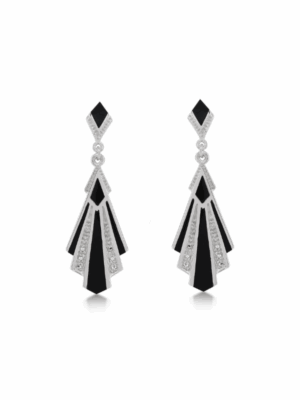 Vintage Art Deco 925 Sterling Silver Black Onyx Drop Earrings
