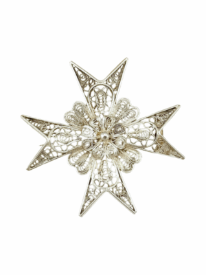 Antique Edwardian Sterling Silver Filigree Maltese Cross Brooch