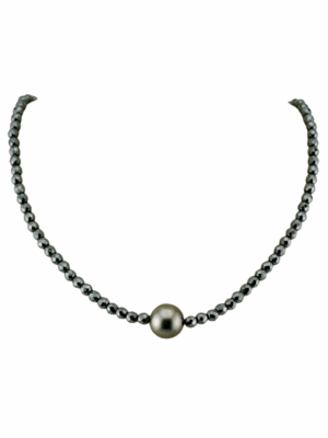 Hematite and Tahitian Pearl Necklace