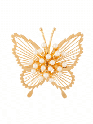 1970s Vintage Monet Faux Pearl Butterfly Brooch