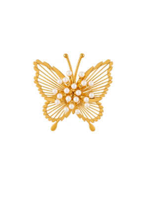 1980s Vintage Monet Faux Pearl Butterfly Brooch