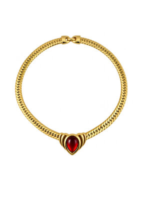 Vintage Napier Gold Red Teardrop Choker Necklace 1980s