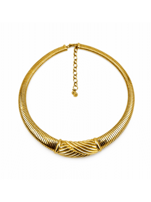Christian Dior Vintage 1980s Ribbed Omega Snake Gold Choker Necklace