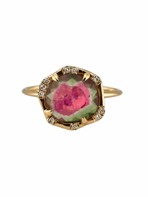18ct Gold Diamond Set Watermelon Tourmaline Ring