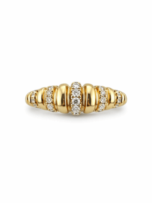18ct Solid Gold Natural Diamond Croissant Dome Ring