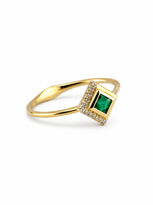 18ct Solid Gold Princess Cut Emerald Natural Diamond Solitaire Ring