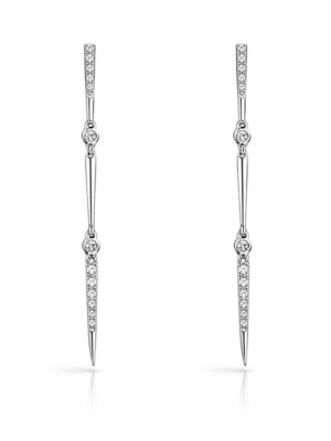18ct Solid White Gold Natural Diamond Bridal Dangle Drop Earrings