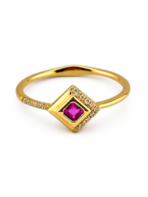 18ct Solid Gold Princess Cut Pink Sapphire Diamond Solitaire Ring