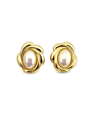 Christian Dior Vintage 1980s Gold Pearl Earrings