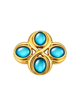 Vintage 1980s Monet Gold Aqua Blue Cabochon Brooch