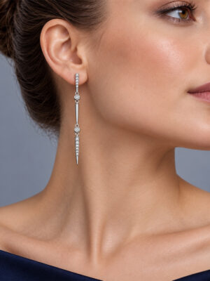 18ct Solid White Gold Natural Diamond Bridal Dangle Drop Earrings