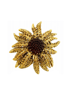 Vintage Sarah Coventry Gold Amber Glass Sunflower Brooch
