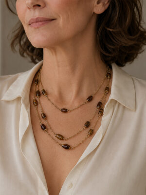 Tiger's Eye Triple Strand Necklace on Model