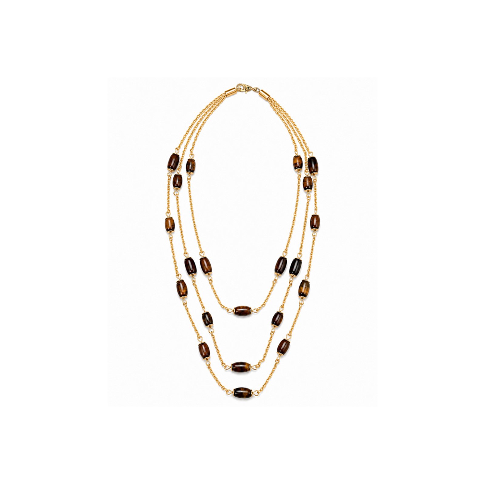 Vintage 1950s Monet Tiger's Eye Triple Strand Necklace Vintage Monet Tiger's Eye Gold Necklace