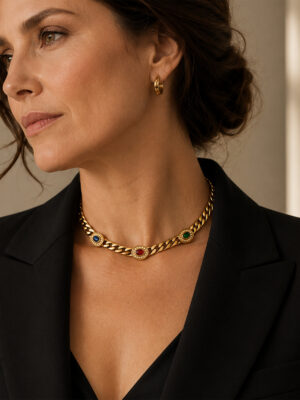 Christian Dior GROSSE 1970s Ruby Sapphire Emerald Necklace
