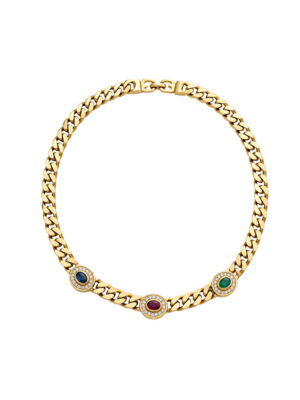 Christian Dior GROSSE 1970s Ruby Sapphire Emerald Necklace