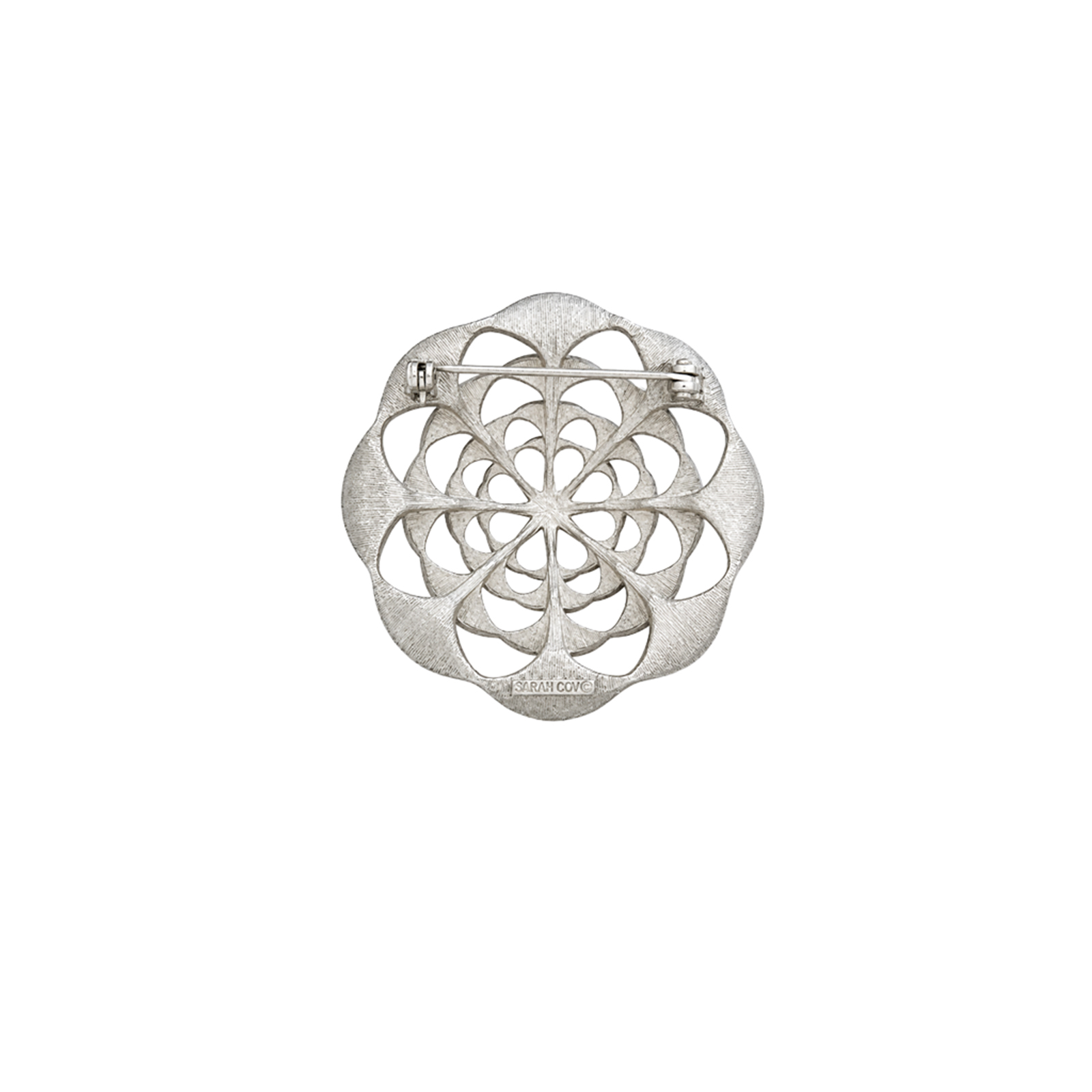 Vintage Sarah Cov Silver round brooch back view Vintage Sarah Coventry Silver Modernist Brooch