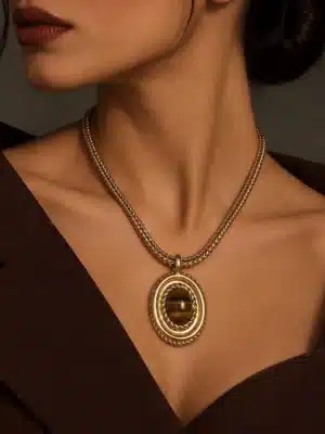 Grosse Gold Tiger’s-Eye Pendant Necklace