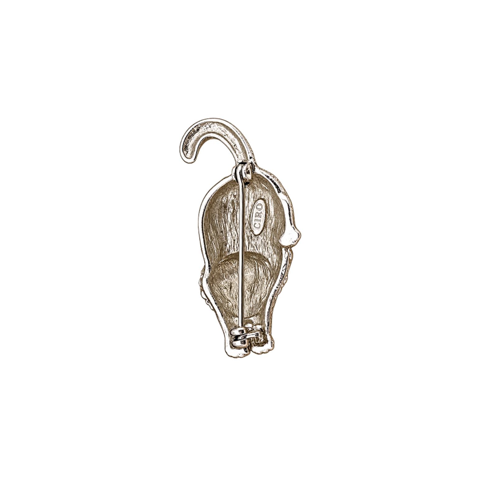 Ciro Silver Crystal Cat Brooch Back