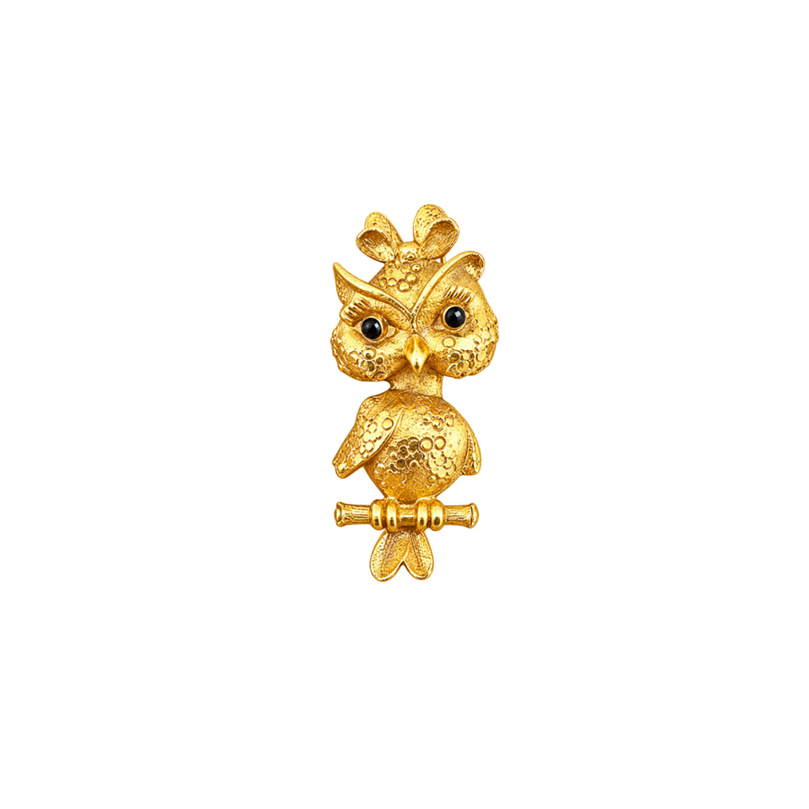 Gold Baby Owl Brooch Front