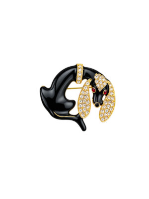 Vintage Black Dachshund Dog Brooch 1980s