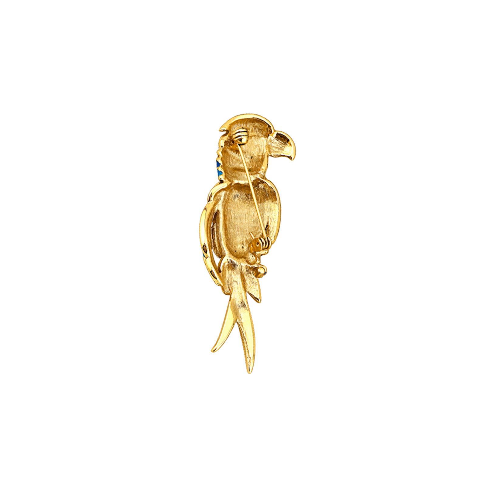 Gold Crystal Enamel Parrot Brooch Back
