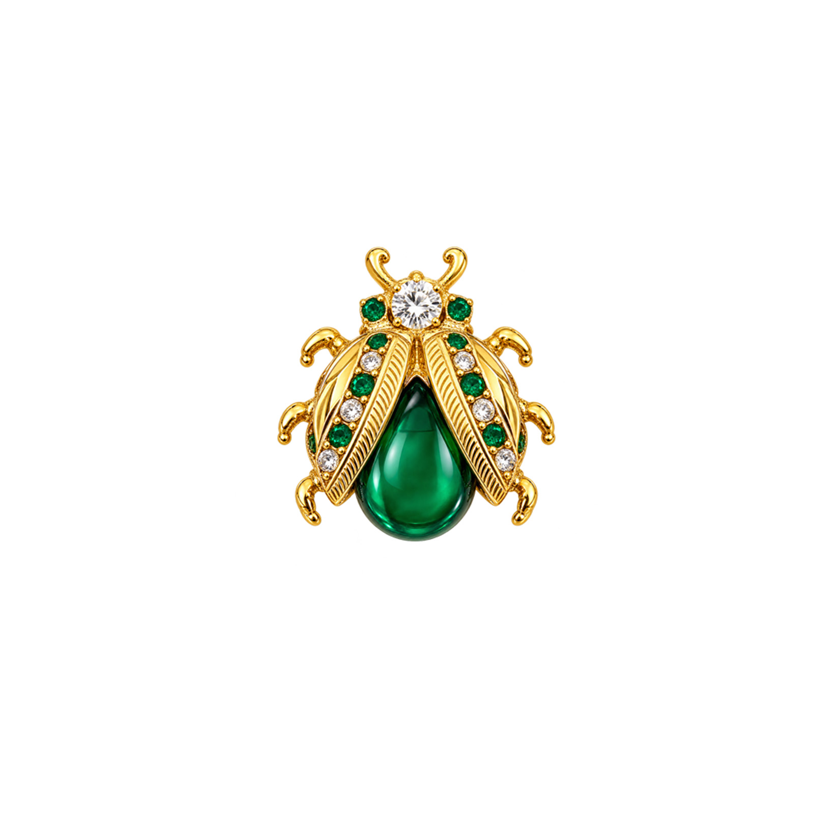 Gold Ladybug Green Cabochon Brooch Front Vintage Sphinx Gold Ladybug Brooch