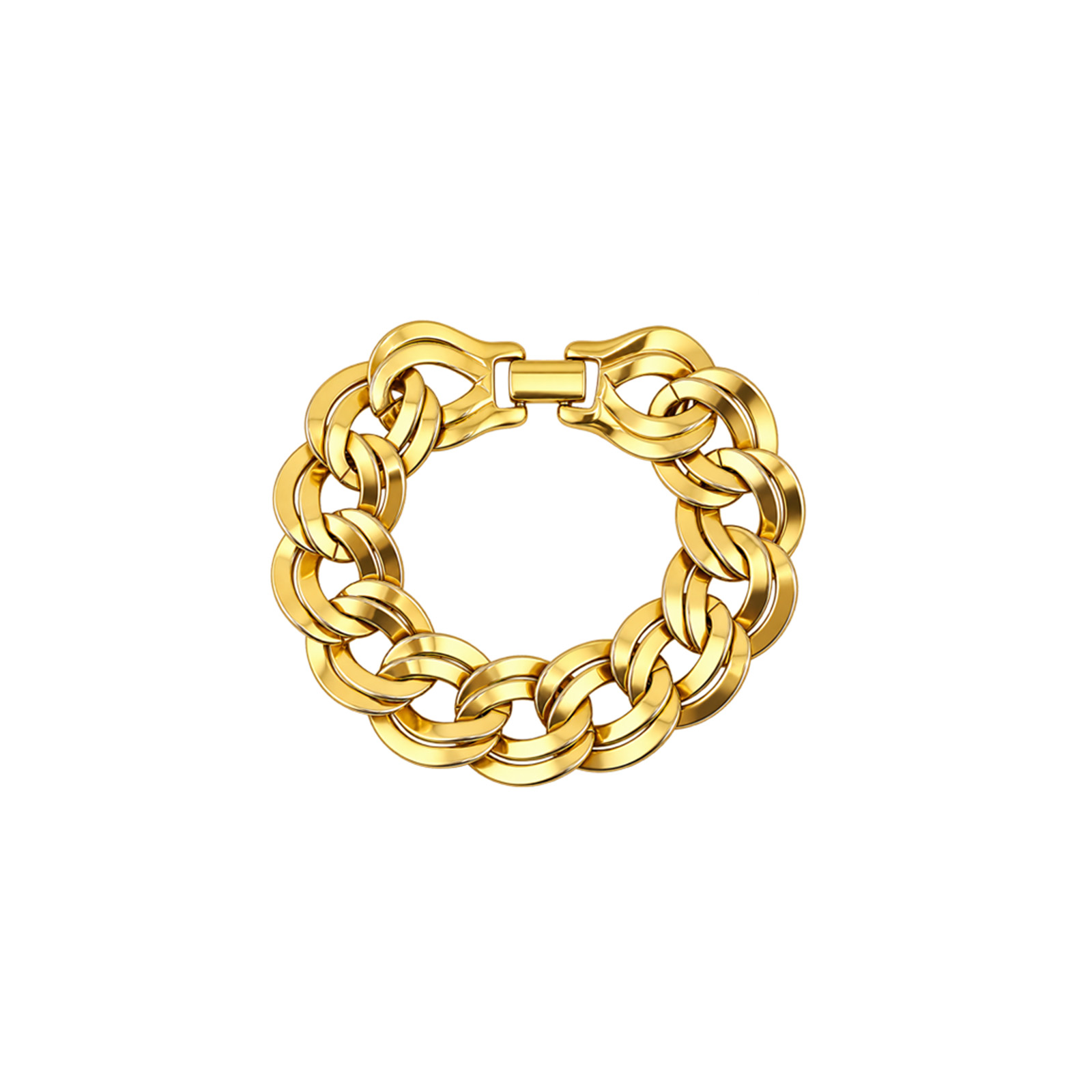Monet Gold Double Link Chain Bracelet Front Vintage Monet Double Link Bracelet 1980s