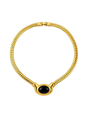 Vintage Napier Gold Black Cabochon Necklace1980s