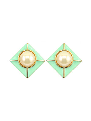 Vintage 1980s Green Enamel Clip-On Earrings